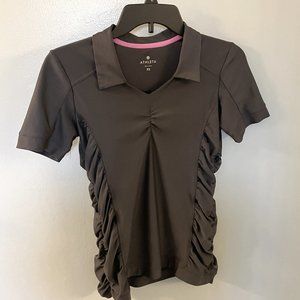 Athleta Womens Short Sleeve Gray Athletic Top Ruched Sides XS